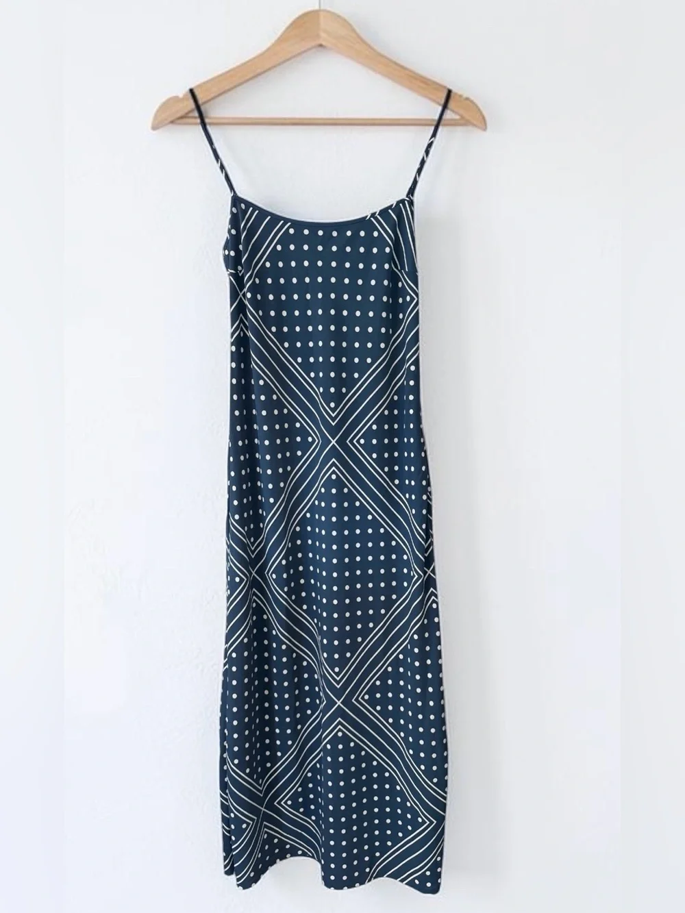 Abercrombie & Fitch Navy and White Polkadot and Stripe Slip Maxi Dress NWT